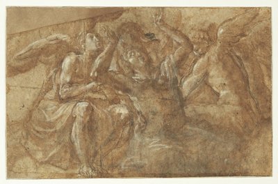 Un homme ravi avec les mains levées entouré de trois anges - Camillo Procaccini