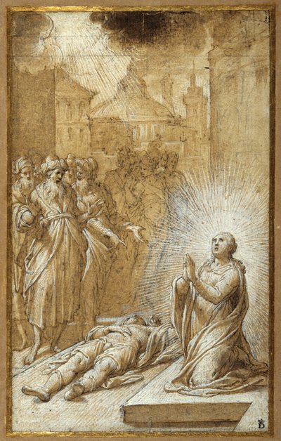 Sainte femme priant près du corps d