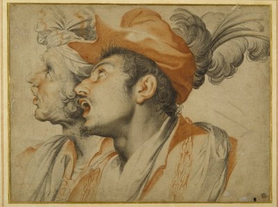 Grotesquerie de deux hommes élégamment vêtus chantant - Camillo Procaccini