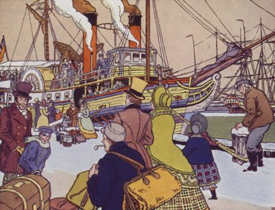 Un des premiers bateaux à vapeur canadiens (lithographie couleur) - Canadian School