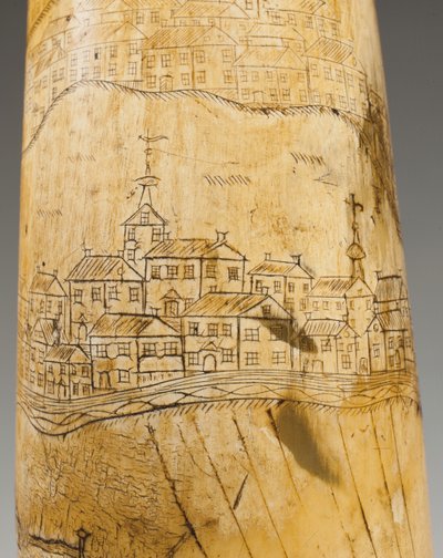 Corne à poudre, gravée avec une carte du fleuve Saint-Laurent dans la région de Québec, vers 1759 - Canadian School