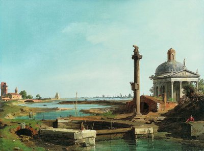 Une écluse, une colonne et une église près d