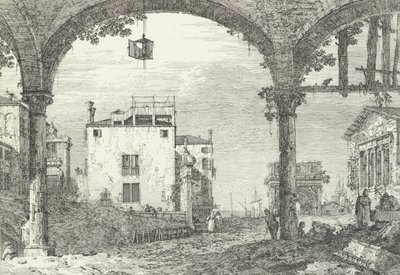 Un portique à trois arches avec une lanterne ouverte suspendue au centre, un arc de triomphe et des ruines, 1735-46 - Canaletto