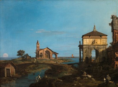 Une île dans la lagune avec une passerelle... - Canaletto