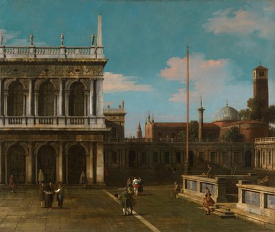 Canaletto - Capriccio Vue de la Piazzetta avec la Libreria Signé et daté 1744 - Canaletto