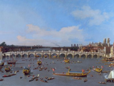 Pont de Westminster, avec la procession du Lord Maire sur la Tamise - Giovanni Antonio Canal