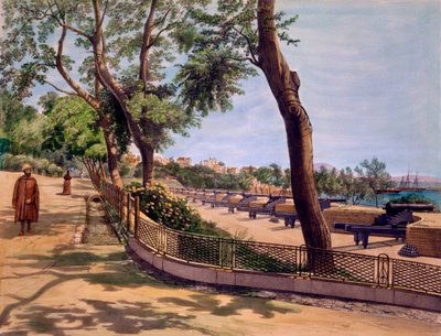 La batterie Victoria, Gibraltar, gravure par TC Dibdin, de 