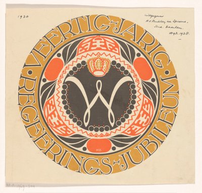 Emblème pour le jubilé de règne de quarante ans de la reine Wilhelmina des Pays-Bas - Carel Adolph Lion Cachet