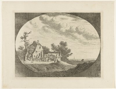Paysage avec auberge et chevaux et chariots au repos et cavaliers - Carel Frederik Bendorp (I)