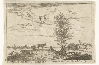 Titre avec paysage fluvial avec vaches - Carel Frederik Bendorp (I)