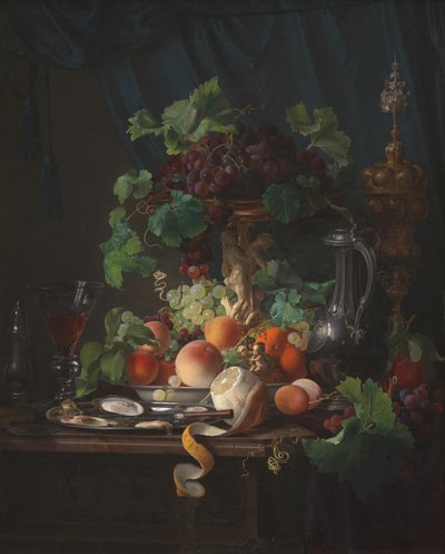 Nature morte avec verre à vin, huîtres, citron et autres fruits - Carl Balsgaard