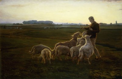 Un berger et ses moutons avec des oies au-delà, 1896 - Carl Christian Ferdinand Wentorf