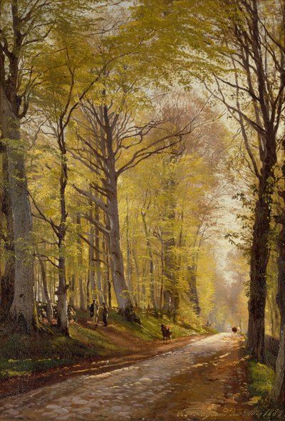 Un chemin forestier avec des bergers et du bétail - Carl Frederick Aagaard