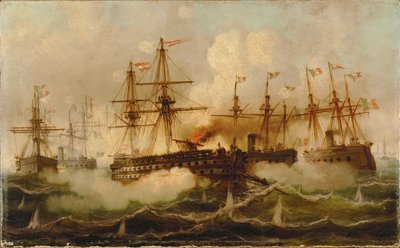Bataille navale près de Lissa ... (peinture sur toile) - Carl Frederik Sørensen