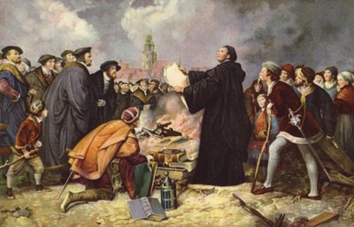 Martin Luther brûle la bulle papale en 1520 - Carl Friedrich (after) Lessing