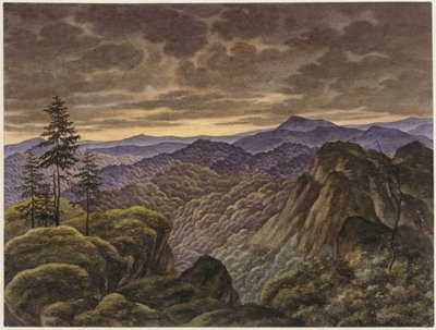 Paysage montagneux au coucher du soleil - Carl Friedrich Lessing