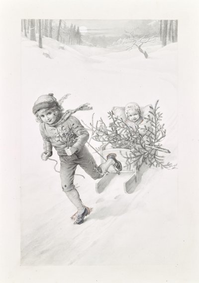 Deux enfants traversant un paysage hivernal - Carl Fröschl