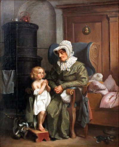 Allemand : Großmutter mit betendem Kind Grand-mère avec enfant priant - Carl Hartmann