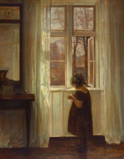 Une Fille Debout à une Fenêtre - Carl Holsoe