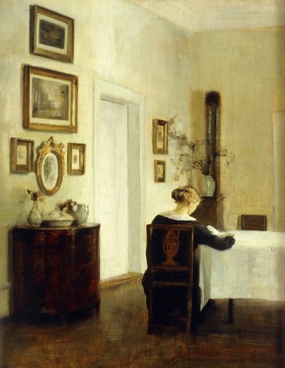 Une Femme à une Table dans un Intérieur - Carl Holsoe