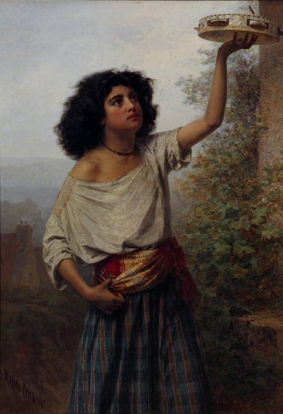 Une jeune femme tzigane avec un tambourin - Carl Huns