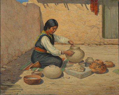 Femme Hopi faisant de la poterie - Carl Moon