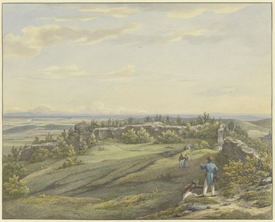 Cour du château en ruine de Falkenstein avec vue sur la plaine du Main, l