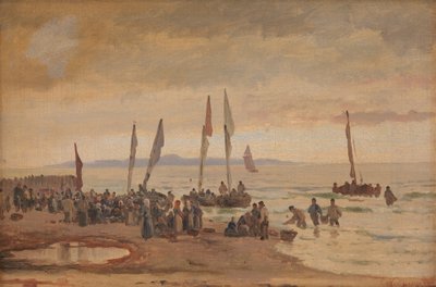 Pêcheurs revenant accueillis sur la plage de Hornbæk - Carl Neumann