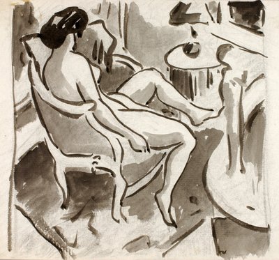 Nu féminin assis, vue latérale - Carl Newman