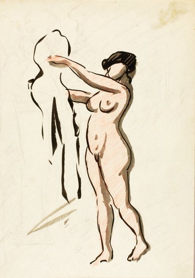 Nu féminin debout avec drapé - Carl Newman