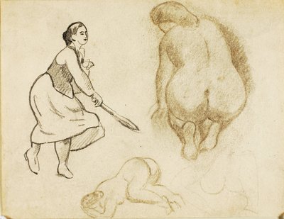 Femme avec raquette de tennis et deux études de personnages - Carl Newman