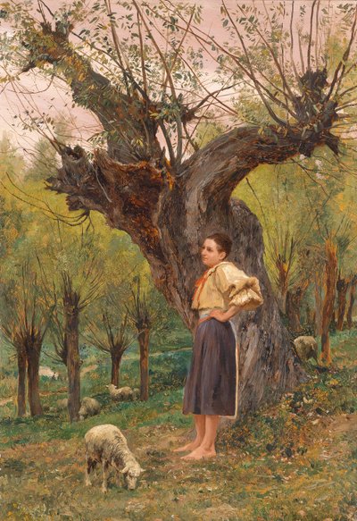 French : Jeune fille debout devant un saule - Carl Rudolf Huber
