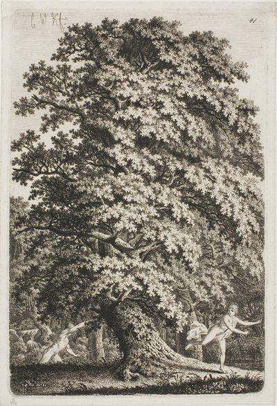 Femme fuyant un homme tenant une lance dans la forêt - Carl Wilhelm Kolbe the elder