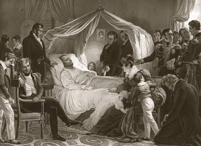 Napoléon sur son lit de mort, 5 mai 1821, pub. gravure - Carl von Steuben