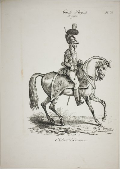 Garde royale, dragon monté normand et cheval, n° 5, premier cheval de Limoges - Carle Vernet