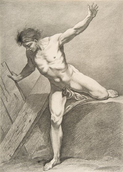 Une Académie : Homme marchant appuyé sur une planche - Carle van Loo