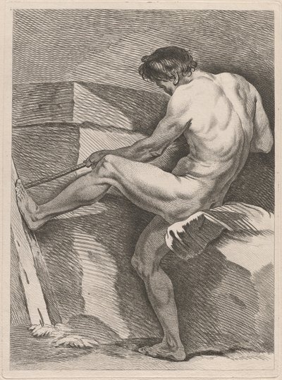 Homme tirant une corde, son pied appuyé - Carle van Loo