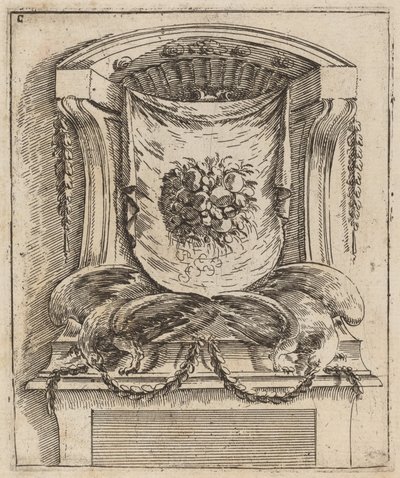 Motif architectural avec une draperie et des fruits - Carlo Antonio Buffagnotti