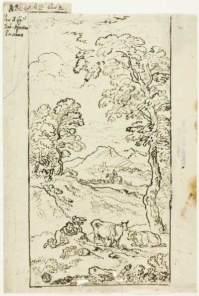 Paysage vallonné avec vaches et bergers au premier plan - Carlo Antonio Tavella
