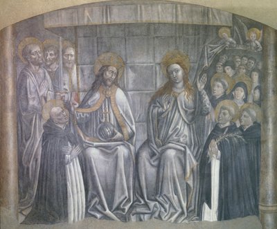Le Christ donnant le monde à Saint Dominique en présence de la Vierge Marie, fresque par Carlo Braccesco - Carlo Braccesco