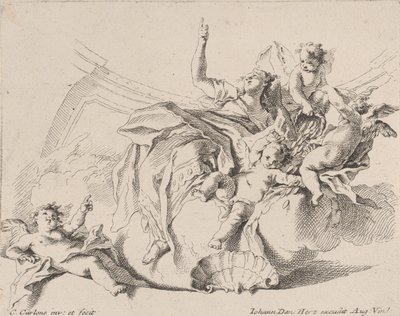 La Richesse, représentée par une femme assise sur des nuages et entourée de putti - Carlo Innocenzo Carloni