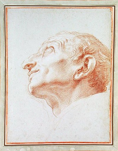 Étude pour la tête de Saint Charles Borromée (craie rouge rehaussée de blanc sur papier bleu) - Carlo Maratta or Maratti