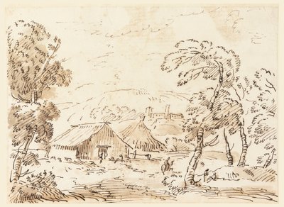 Dessin, Une maison de paysan et un château dans une campagne montagneuse, 1762-1786 - Carlo Marchionni