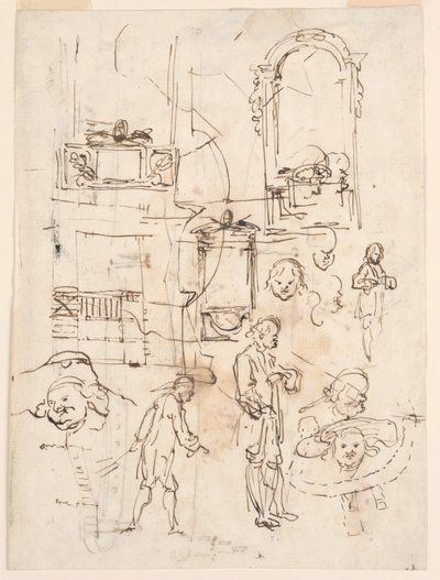 Dessin, esquisses architecturales et figuratives, vers 1760 - Carlo Marchionni
