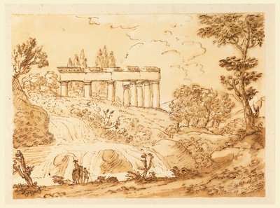 Dessin, Paysage avec ruines de temple, 1770-1786 - Carlo Marchionni