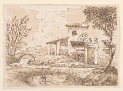 Dessin, Paysage avec villa, 1750-60 - Carlo Marchionni