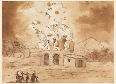 Dessin, Paysage avec une Tour en Feu - Carlo Marchionni
