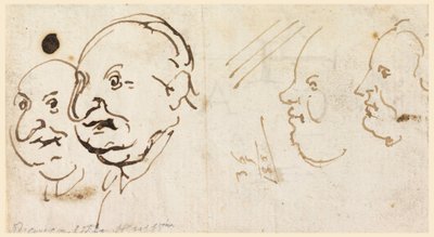 Dessin, Esquisses de quatre têtes en caricature, 1725-75 - Carlo Marchionni