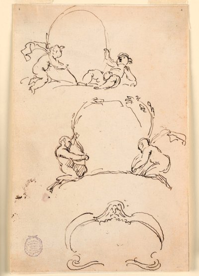 Dessin, Trois esquisses de cartouches, avant 1775 - Carlo Marchionni