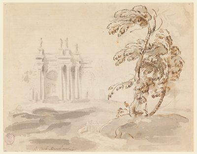 Dessin, arbre dans un paysage avec un bâtiment, 1756-78 - Carlo Marchionni